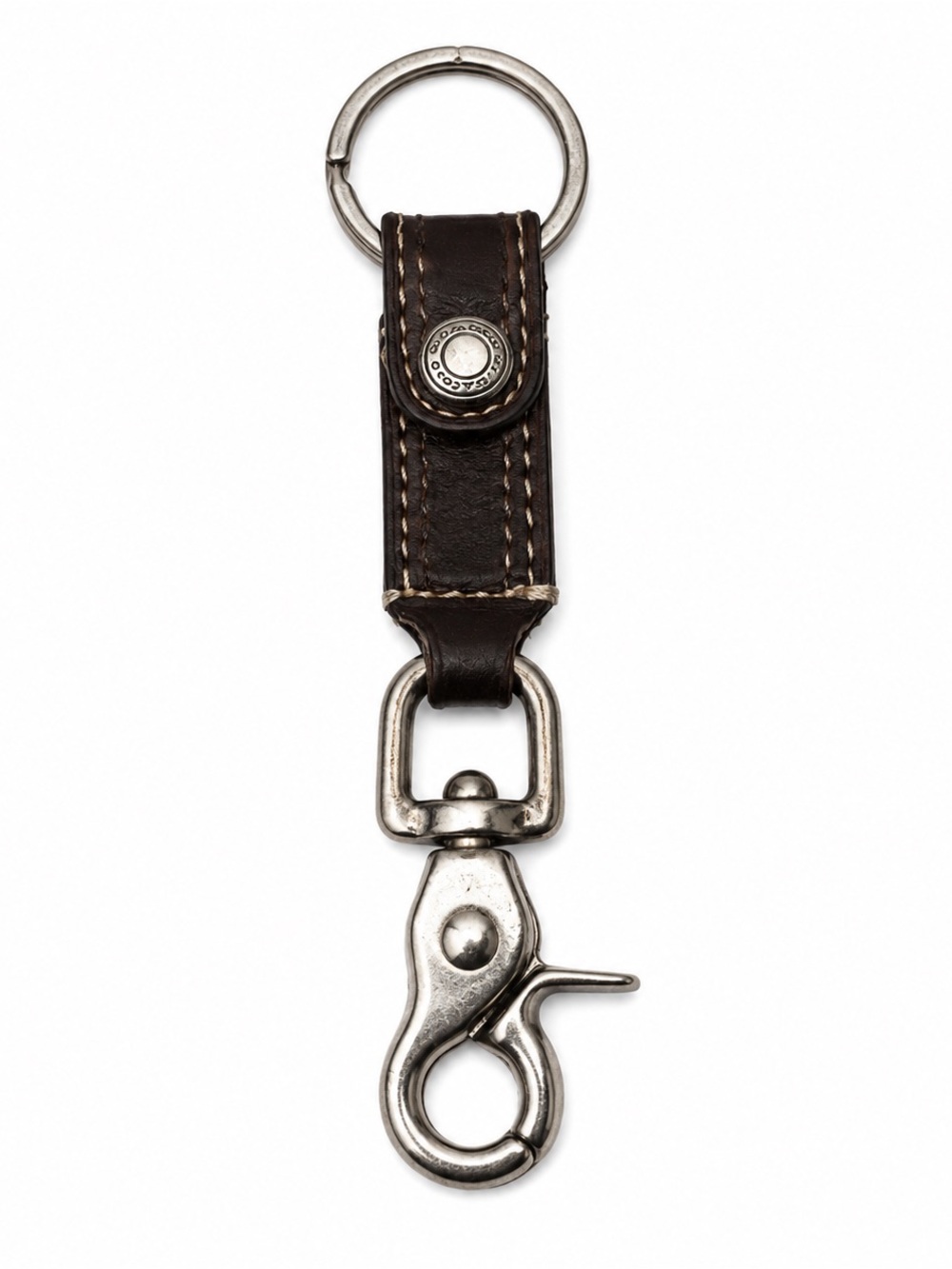 Coach Brown Leather Key Clip with Silver Hardware